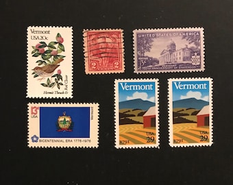 Vermont Vintage US Stamps, issued 1927 to 1991, set of 6