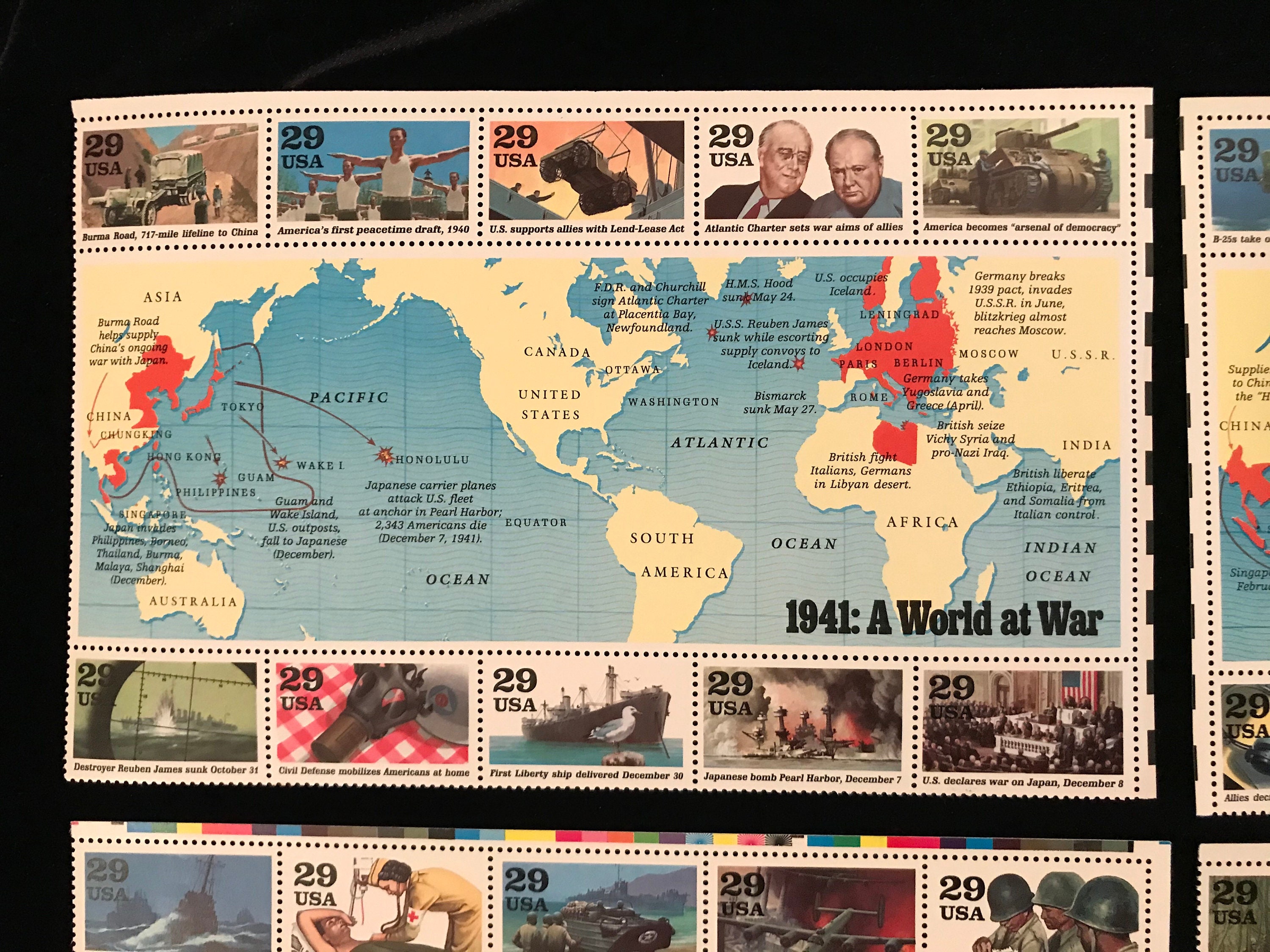 World War 2 Commemorative Stamp Sheets Set of 5 Etsy