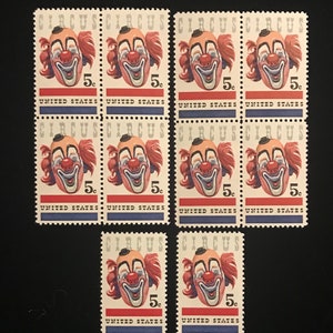 Circus Clown Vintage US Stamps, pack of 10