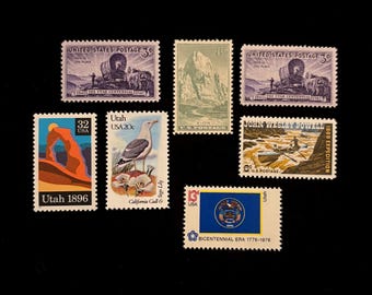 Utah Vintage US Stamps, issued 1934 to 1996, set of 7