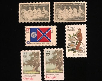 Georgia Stamps, US Vintage 1976 to 1988, set of 6