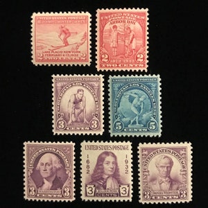1932 “sheet stamp” MNH complete set of 7, Scott 716 to 725