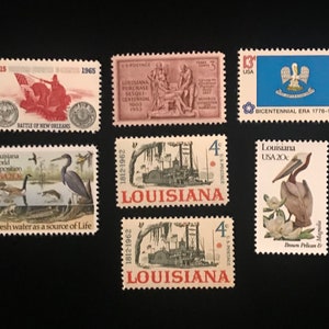 Louisiana Vintage US Stamps, issued 1953 to 1984, set of 7