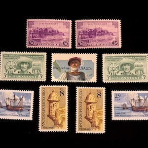 Puerto Rico Vintage US Stamps, set of 9, issued 1937 to 1993