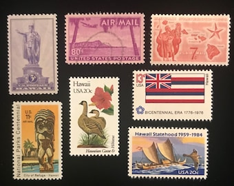 Hawaii Stamps Vintage 1937 to 1984, US Commemoratives, set of 7