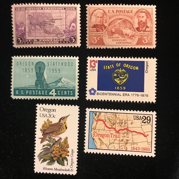 Oregon Vintage US Stamps, issued 1936 to 1993, set of 6