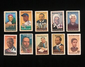 Black Heritage Vintage US Stamps, Set of 10, Issued 1978 to 1991
