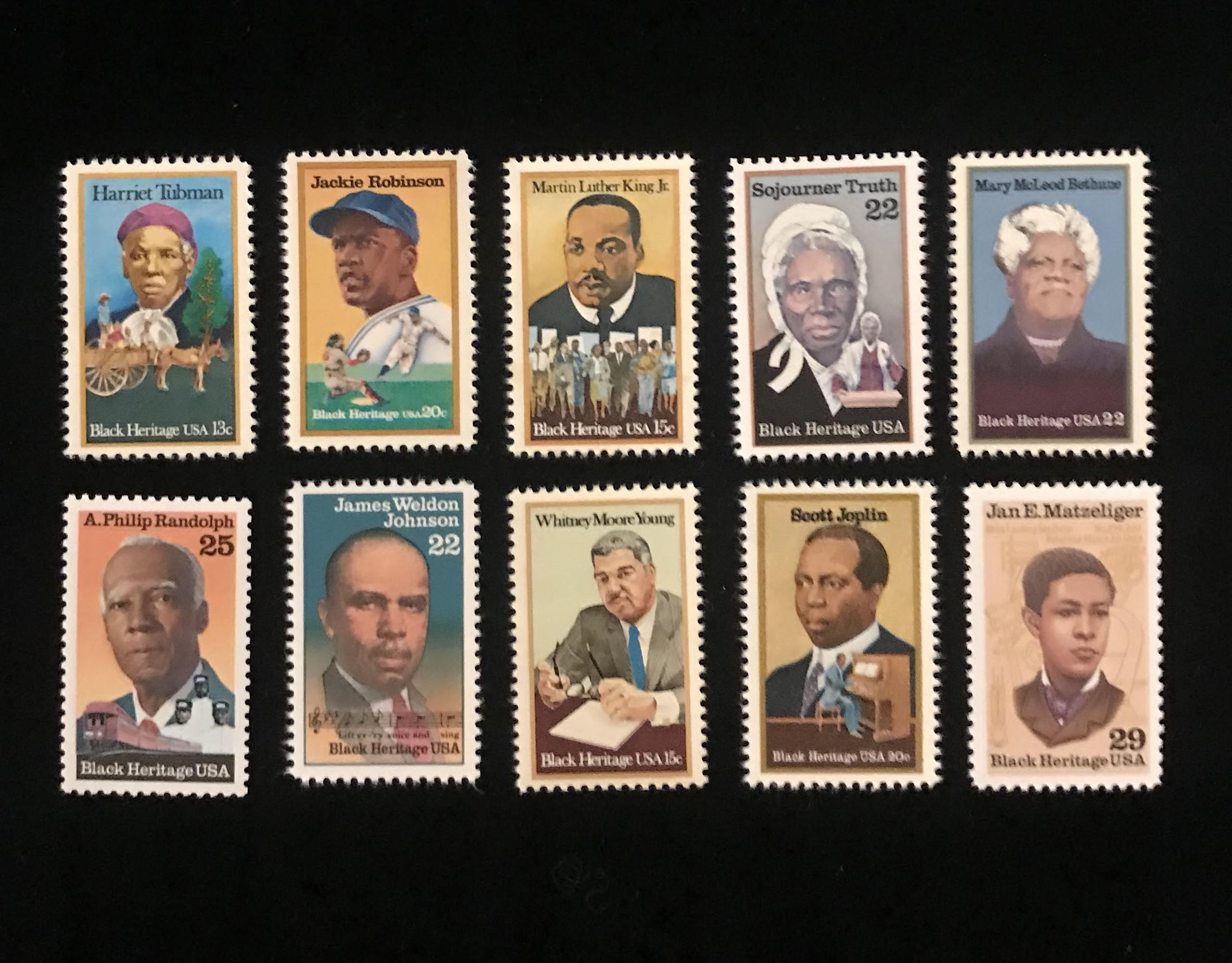 Black Heritage Vintage US Stamps, Set of 10, Issued 1978 to