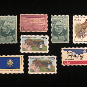 South Dakota Vintage US Stamps, issued 1939 to 1989, set of 8