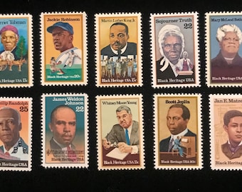 Black Heritage Vintage US Stamps, set of 10, issued 1978 to 1991