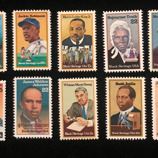 Black Heritage Vintage US Stamps, set of 10, issued 1978 to 1991