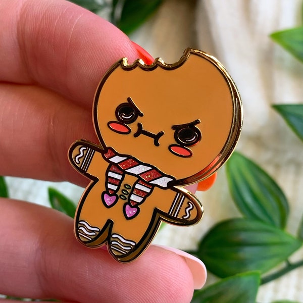 Angry Gingerbread Enamel Pin ~ Hard Enamel Pin, Christmas Enamel Pin, Glitter Pins, Christmas Gifts, Cute Christmas Pin, Gingerbread Gift