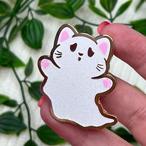 Ghost Cat Enamel Pin ~ Glitter Hard Enamel Pin, Halloween Cat, Autumn Fall Pins, Spooky Pins, Halloween Enamel Pin, Cat Gifts, Small Gifts