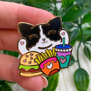 Hungry Kitty Enamel Pin || Cat Lover Pin, Food Pin, Kawaii Cute Pins, Cat Gifts, Christmas Gift Stocking Filler, Aesthetic Hard Enamel Pins