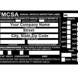 FHWA or FMCSA Annual Sticker 2025 Inspection Personalized Your