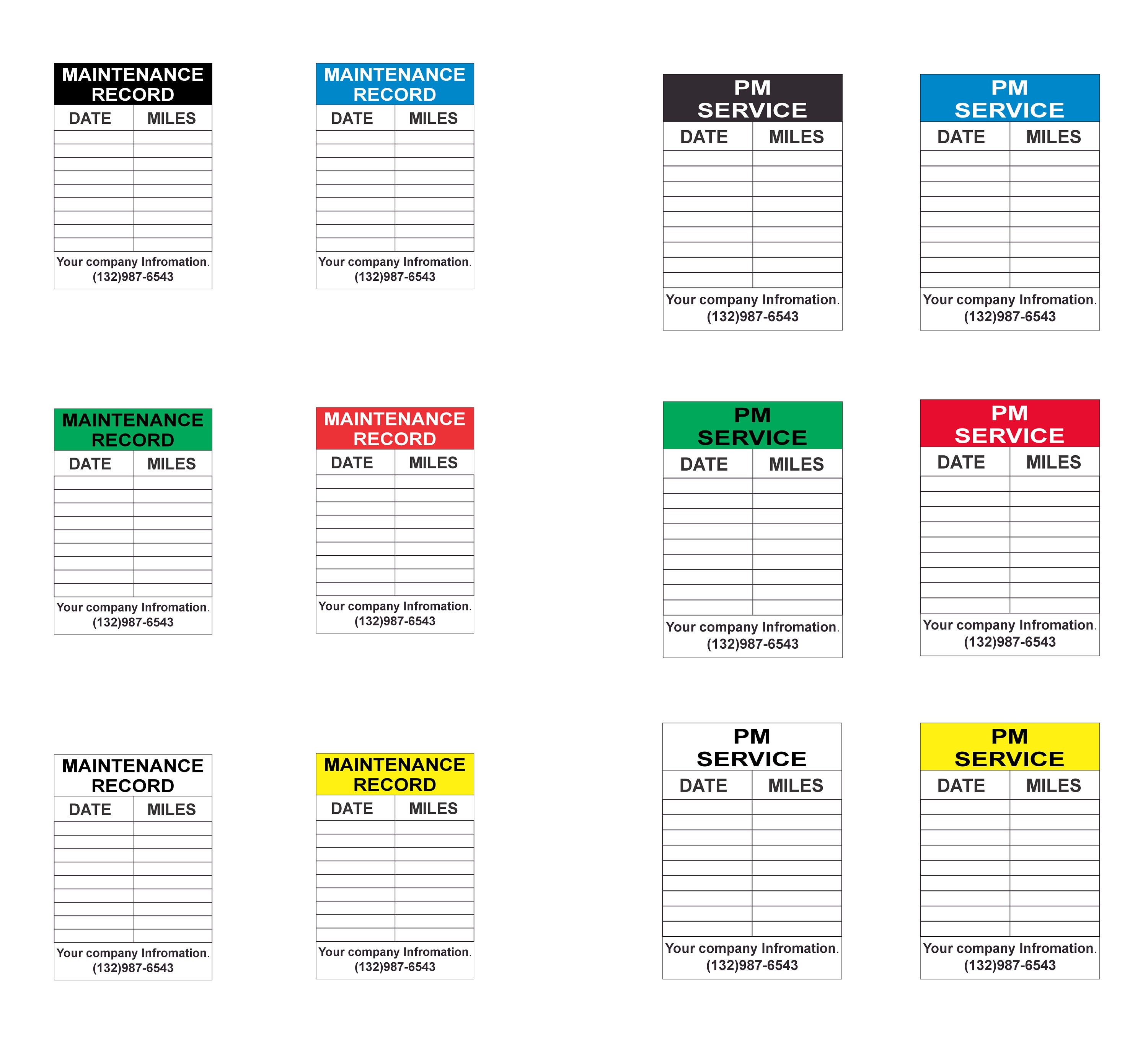 Professional PM Service and Maintenance Record Stickers 5 X 3.5 Inches ...