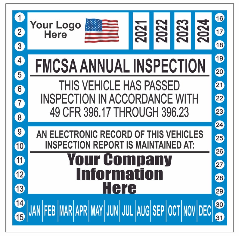 FMCSA or FHWA Annual Vehicle DOT Inspection Sticker Truck Etsy