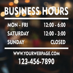 Storefront Decal with Hours of Operation, Store Hours Decal, Business Hours vinyl for Storefront,