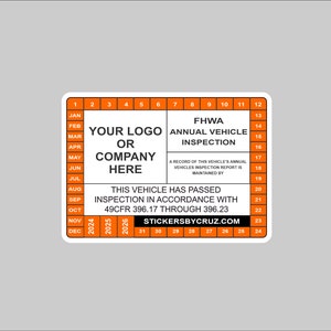 FHWA or FMCSA, Vehicle Label, Annual Vehicle DOT Inspection Sticker, Truck Sticker, Commercial Vehicle Sticker, 2025