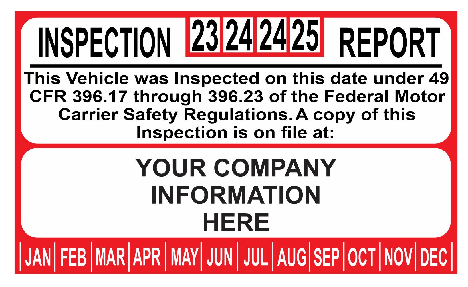 2026 Personalized Annual Vehicle Inspection Decal, FHWA, FMCSA, With ...