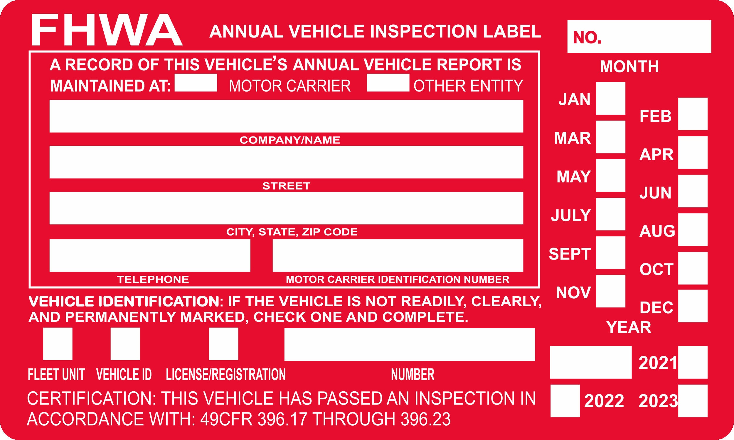 Annual Vehicle DOT Inspection Sticker FHMA or FMCSA Vehicle Etsy