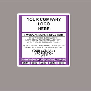 Annual Vehicle Inspection Decal Sticker Trucks, Trailers 2025 - Personalized, with your logo, company information.