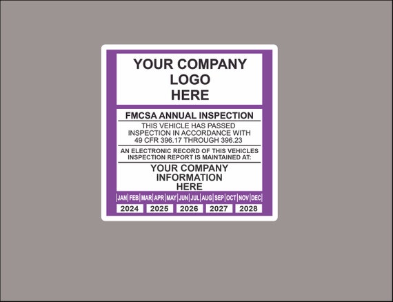 Annual Vehicle Inspection Decal Sticker Trucks, Trailers 2026 - Personalized, with your logo, company information.