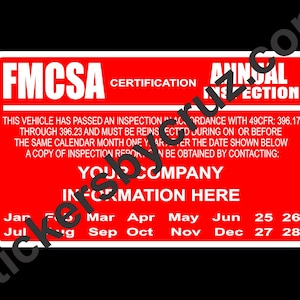 Annual Vehicle DOT Inspection Sticker, FHWA or FMCSA, Vehicle Label, Truck Sticker, Commercial Vehicle Sticker, 2025