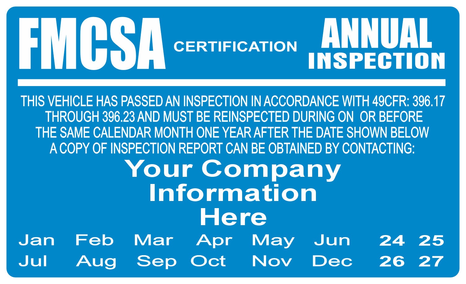 Fhwa Sticker Personalized DOT Annual Vehicle Inspection Sticker, FHWA FMCSA 2026 - Etsy