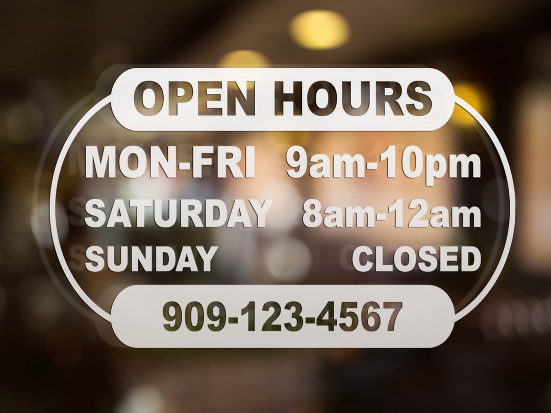 Store Hours Vinyl Decal, Business Hours Decal for Storefront, Store