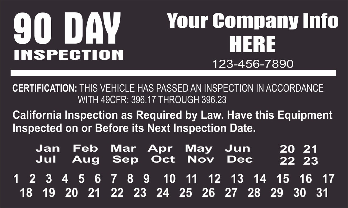 90 Days DOT Vehicle Decal Inspection Sticker Commercial Etsy