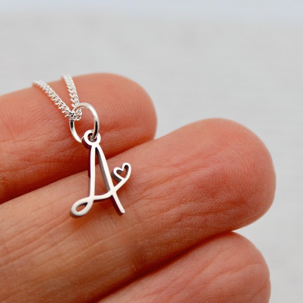 Tiny Initial Heart Charm Necklace, Alphabet Jewellery, Silver Name Necklace, Initial Necklace, Silver Letter Charm, Alphabet Charm Necklace