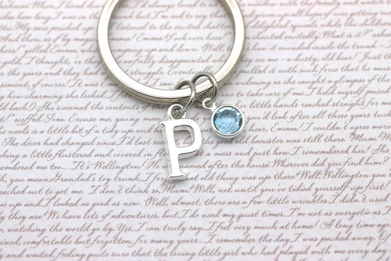Initial and Birthstone Keyring, Letter Charm, Preciosa Birthstone Crystal, Birth Month Gift, Alphabet Keyring, Personalised Charm Keyring