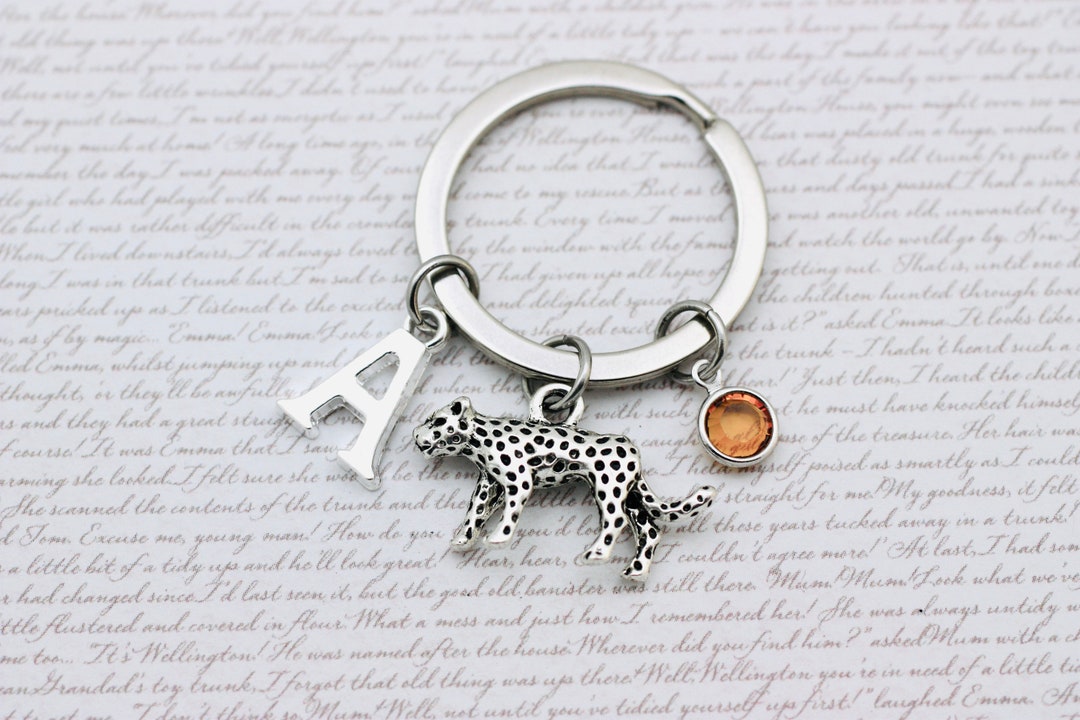 Leopard Key Ring, Initial & Birthstone Charm, Feline Gift - Etsy UK