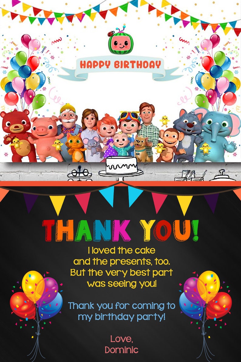 Cocomelon Birthday Picture Invitation Cocomelon Invitation ...