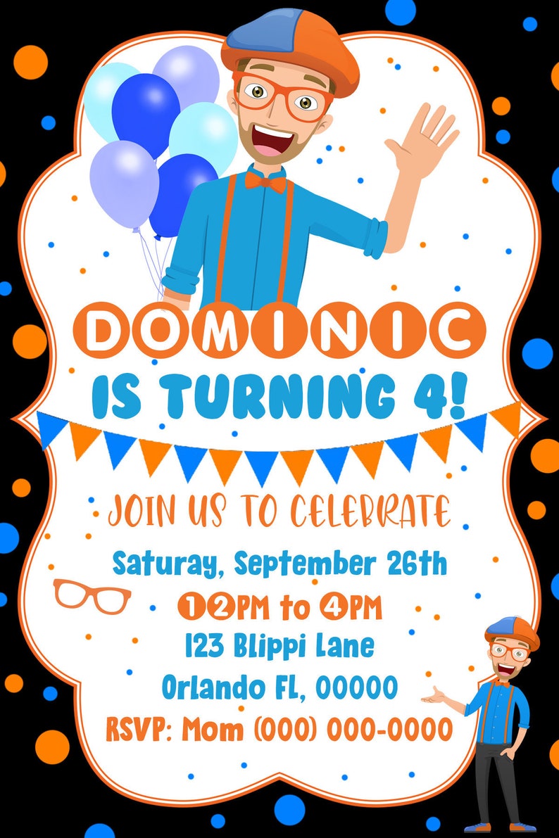 Blippi Birthday Invitation Digitalprint Yourself Etsy