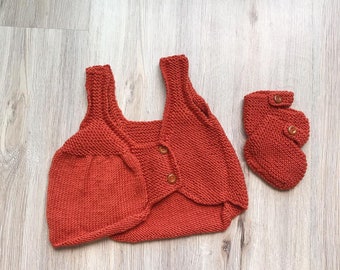 Hand-Knit Baby Dress and Bootie Set