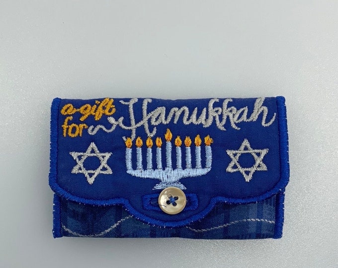 Beautiful  Hanukkah Gift Card Holder Quilted and Embroidered, Unique