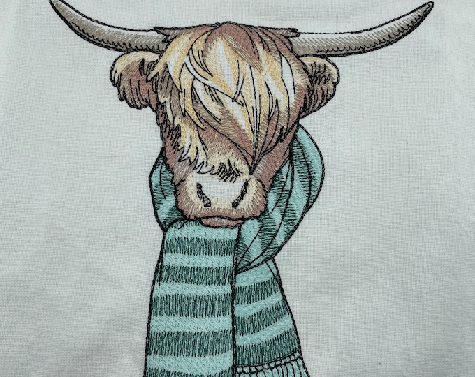 Highland Cattle Cow Embroidered on 100% Cotton Dish Towel Christmas, Winter