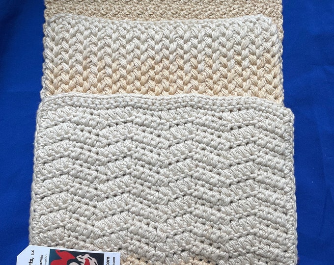 100% Giza Cotton Dishcloths, Beige Ombré, Your Choice of Pattern