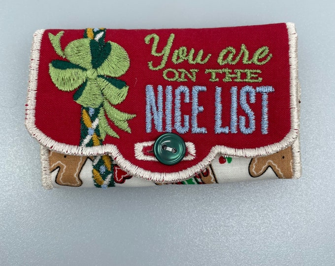 Christmas Holiday Quilted and Embroidered Reusable Gift Card Holder