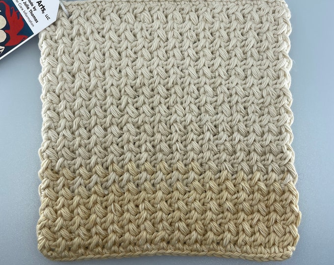 Cream and Tan Ombré Crocheted 100% Giza Cotton Dishcloth