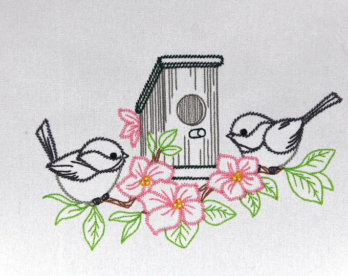 Birds, Flowers, & Birdhouses on 100% Cotton Dish Towel