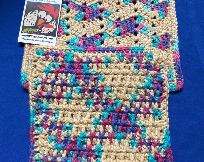 Your Choice Crocheted Dishcloth, Bright Multicolored 100% Cotton Super Soft Yarn
