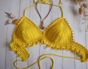 Ready to Ship Hand Made Crochet Bikini Top /Halter Top /cotton summer top/ summer wear/ beach wear/cute summer halter top Active