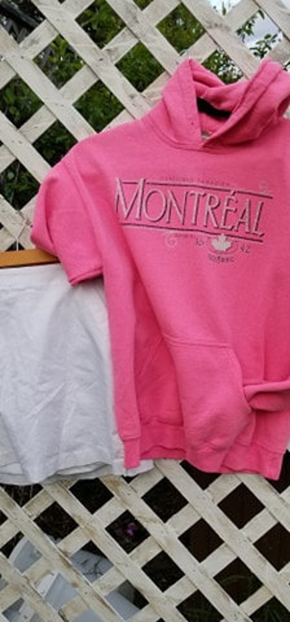 Pink 80s Hoodie with white mini skirt