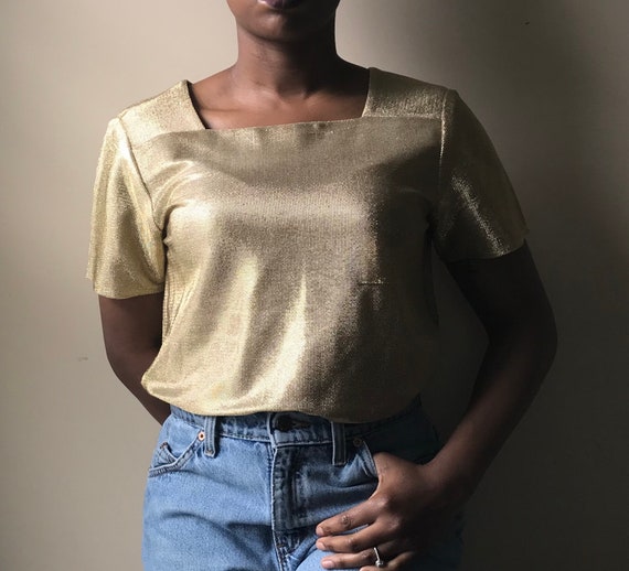 Vintage Lillie Rubin Short Sleeve Gold Metallic Sh