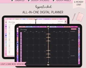 Dark Mode Digital Planner, Digital Life Planner, Undated Digital Planner for iPad, Notability Planner, Goodnotes Template, XODO Planner