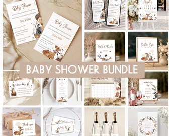 Woodland Animals Baby Shower Invitation Bundle (Editable Canva Template)
