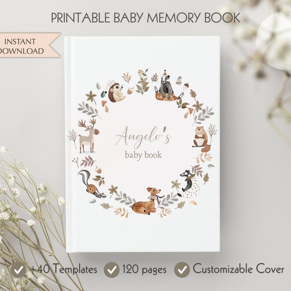 Journal bébé imprimable - couverture personnalisable - pages imprimables du livre bébé - livre de souvenirs bébé - livre bébé premières années - livre d'étapes bébé